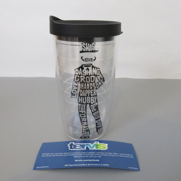 Tervis 16 oz. Tumbler Groom Silhouette Tumbler Clear w/Black Travel Lid NEW - Picture 2 of 5